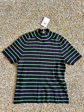 Free Assembly Striped Short-Sleeve Mock Turtleneck Sweater